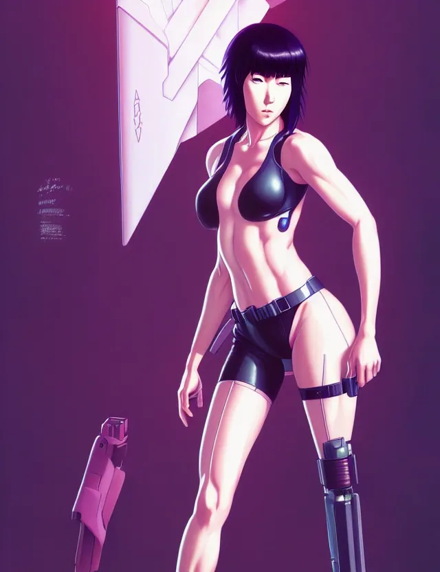 Image similar to a fullbody portrait of motoko kusanagi the major ghost in the shell : : stand alone complex, under repairs, maintenance : : by ilya kuvshinov, rossdraws, artgerm, sola digital arts, anti aliasing, raytracing : :