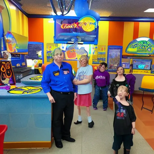 Prompt: half life scientist birthday party at chuck - e - cheese