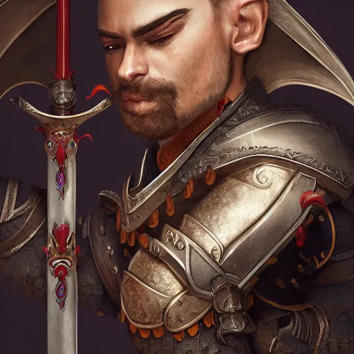 Prompt: portait of a dragon man knight holding sword, digital art, digital painting, masterpiece, elegant, hyper realistic, award winning, 8 k, behance, artstation, unreal engine 5, octane render, masterpiece, sharp focus, intricate, ornate