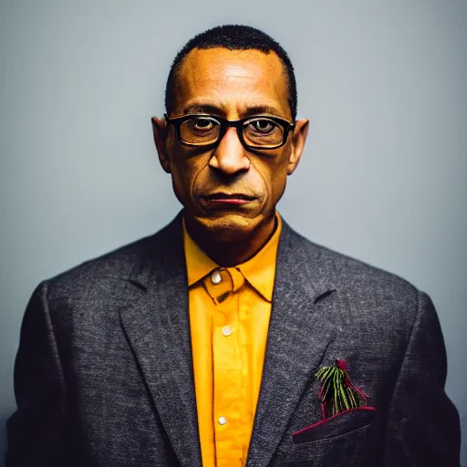 Image similar to portrait of gus fring with a mullet haircut, canon eos r 3, f / 1. 4, iso 2 0 0, 1 / 1 6 0 s, 8 k, raw, unedited, symmetrical balance, in - frame