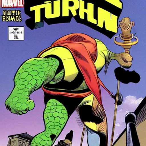 Image similar to marvel comic about turtle banana man