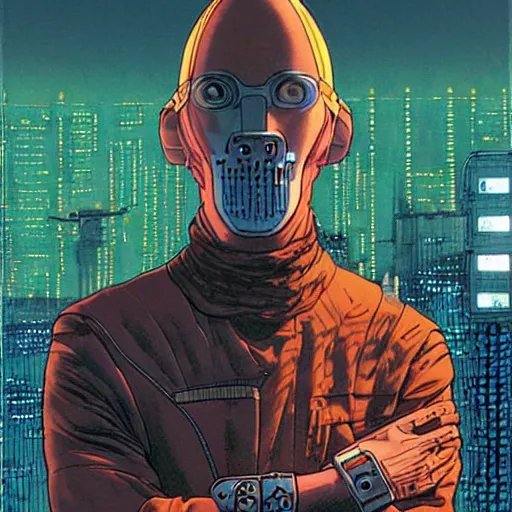 Image similar to Digital portrait of a scientist by Enki bilal and Moebius and francois Schuiten, cyberpunk, impressive perspective, aesthetic, masterpiece