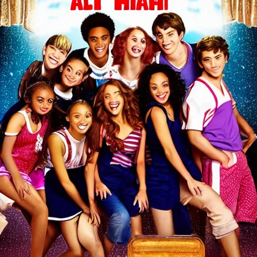 Prompt: a movie poster of high school musical, where all characters are really old.