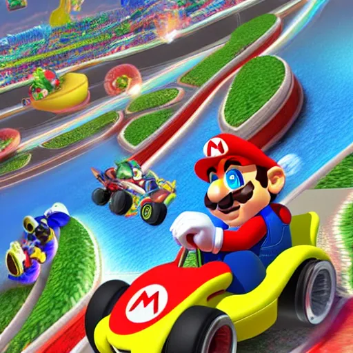 Prompt: highly detailed art of mario kart