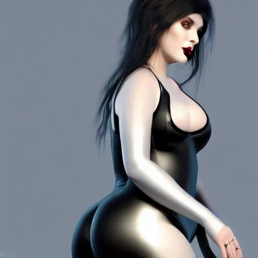 Prompt: curvy feminine pale goth woman with elegant tight black nylon and silver latex outfit, cgsociety, realistic, highly detailed, sublime, 16k, smooth, sharp focus, trending on ArtStation, hyperdetailed, volumetric lighting