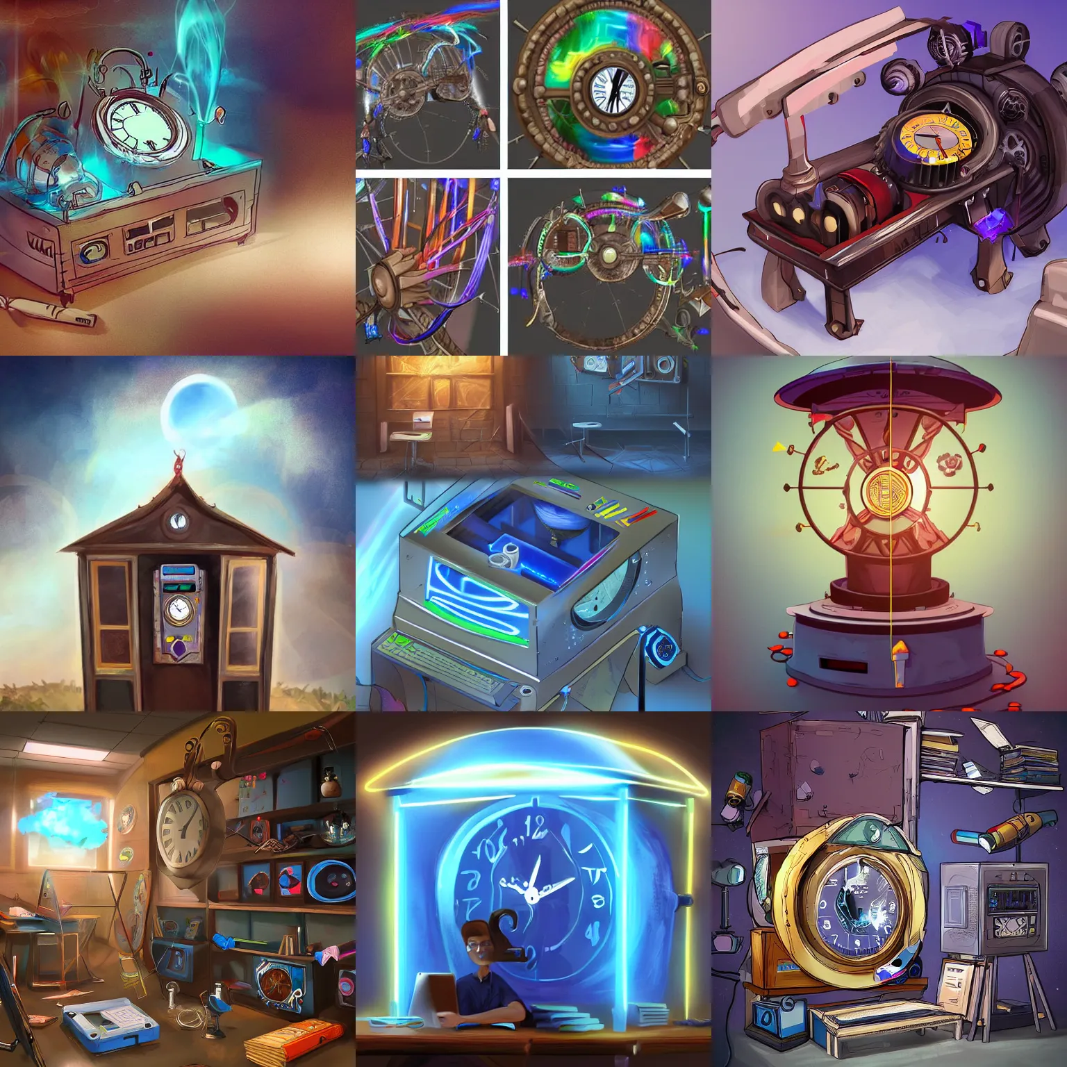 Prompt: Digital art, high school student build a time machine in their classroom, trending on ArtStation