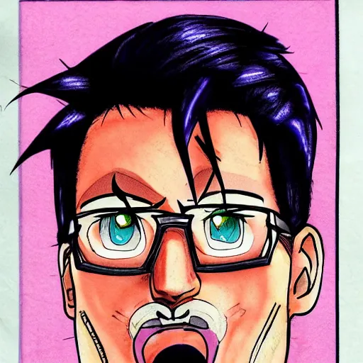 Prompt: markiplier drawn in the style of jojo's bizarre adventure