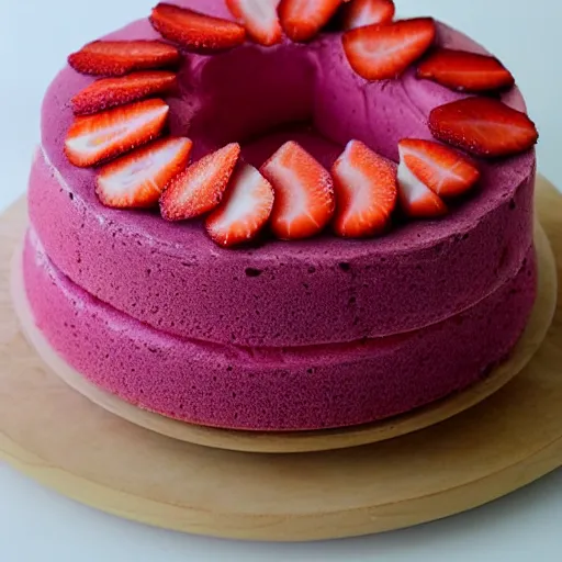 Prompt: Pink cake with strawberries