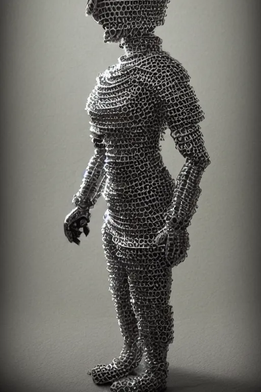 Image similar to female adventurer in tight full - body chainmail - style armor made out of several hundred sticky notes and a white porcelain crow mask, trending in artstation, japanese, artstation, establishing shot