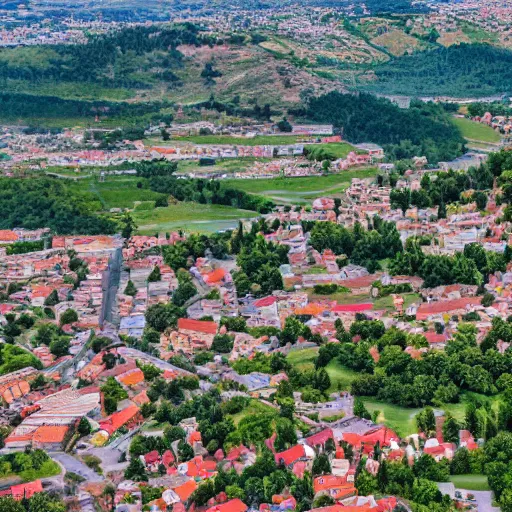 Image similar to the mioveni town from Romania, wide shot, photo realistic, 8k uhd, extremely high detail