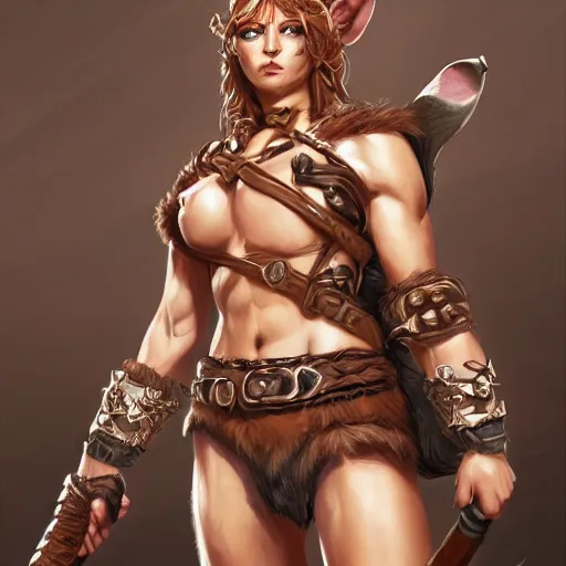 Image similar to portrait of a very very cute rabbit barbarian, muscular, wild, d & d, fantasy, intricate, cinematic lighting, highly detailed, digital painting, artstation, concept art, smooth, sharp focus, illustration, art by hajime sorayama