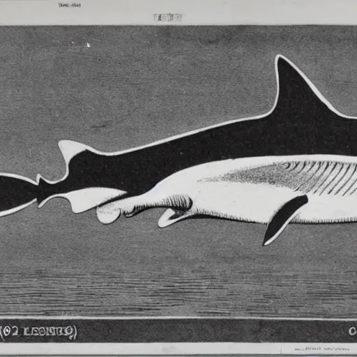 Prompt: a 1 9 2 8 scientific illustration of a shark with human legs walking on the beach