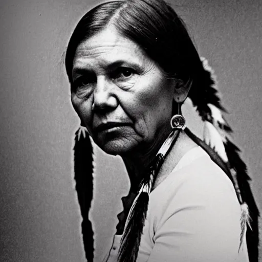 Image similar to photo of elizabeth warren as an american indian squaw from 1 8 5 0's,