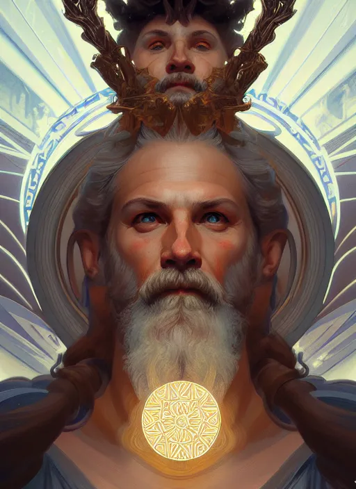 Image similar to symmetry!! portrait of god zeus, mithology, intricate, highly detailed, dynamic lighting, digital art, digital painting, artstation, wlop, sharp focus, illustration, art by artgerm and greg rutkowski and alphonse mucha, 8 k