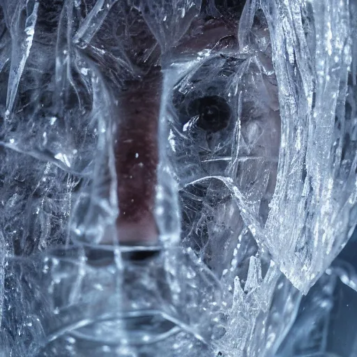 Image similar to see through clear sheet of ice sheet of ice in front of face face face behind ice face behind ice open eyes