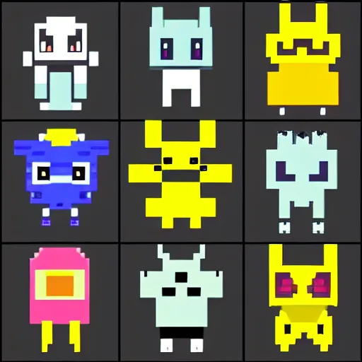 Image similar to chibi robot in style of pokemon, by the pokemon company, pixel-art, 16bits, spritesheet