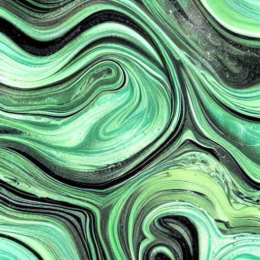 Image similar to beautiful liquid marble texture with oil bubbles and little twirls. harmonic black and green tones coloured abstraction. ultradetailed realistic art