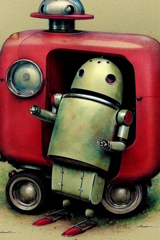 Image similar to ( ( ( ( ( 1 9 5 0 s retro future android robot fat robot hobbit wagon. muted colors., ) ) ) ) ) by jean - baptiste monge,!!!!!!!!!!!!!!!!!!!!!!!!! chrome red