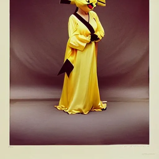 Image similar to elegant woman dressed up as pikachu, art photo by Annie Liebovitz and Alphonse Mucha