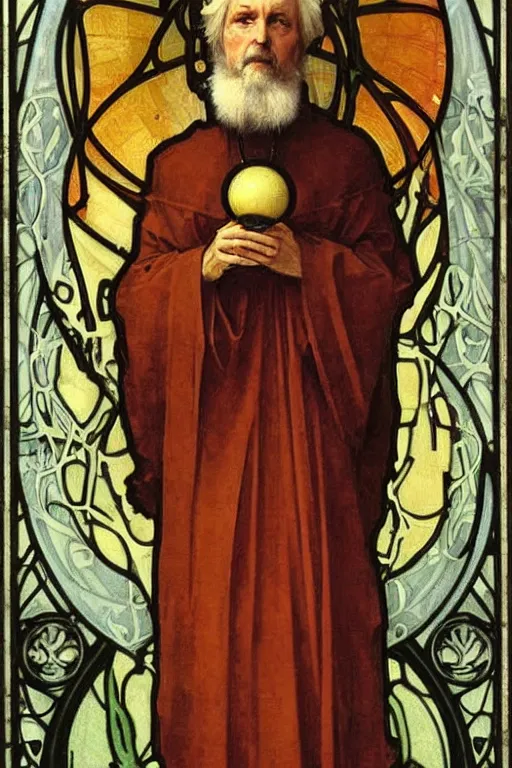 Image similar to medieval bishop holding a pokeball, mucha, art nouveau, bouguereau