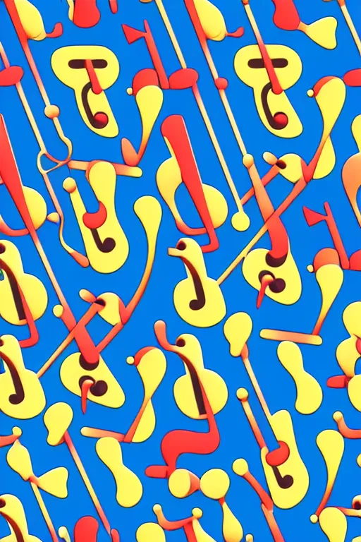 Image similar to seamless 2 d pattern of abstract musical instruments, highly detailed, designed by tarsila do amaral and henri matisse, graphic design, 8 k, 4 k