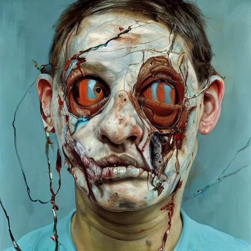Image similar to high quality high detail painting by lucian freud and jenny saville, hd, zombie, turquoise