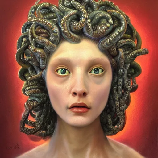 Prompt: portrait of a fantasy creature medusa, hyperrealistic oil painting, 8k