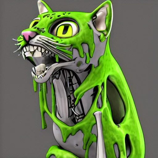 Prompt: cat skeleton with green slime skin, fantasy, trending on artstation