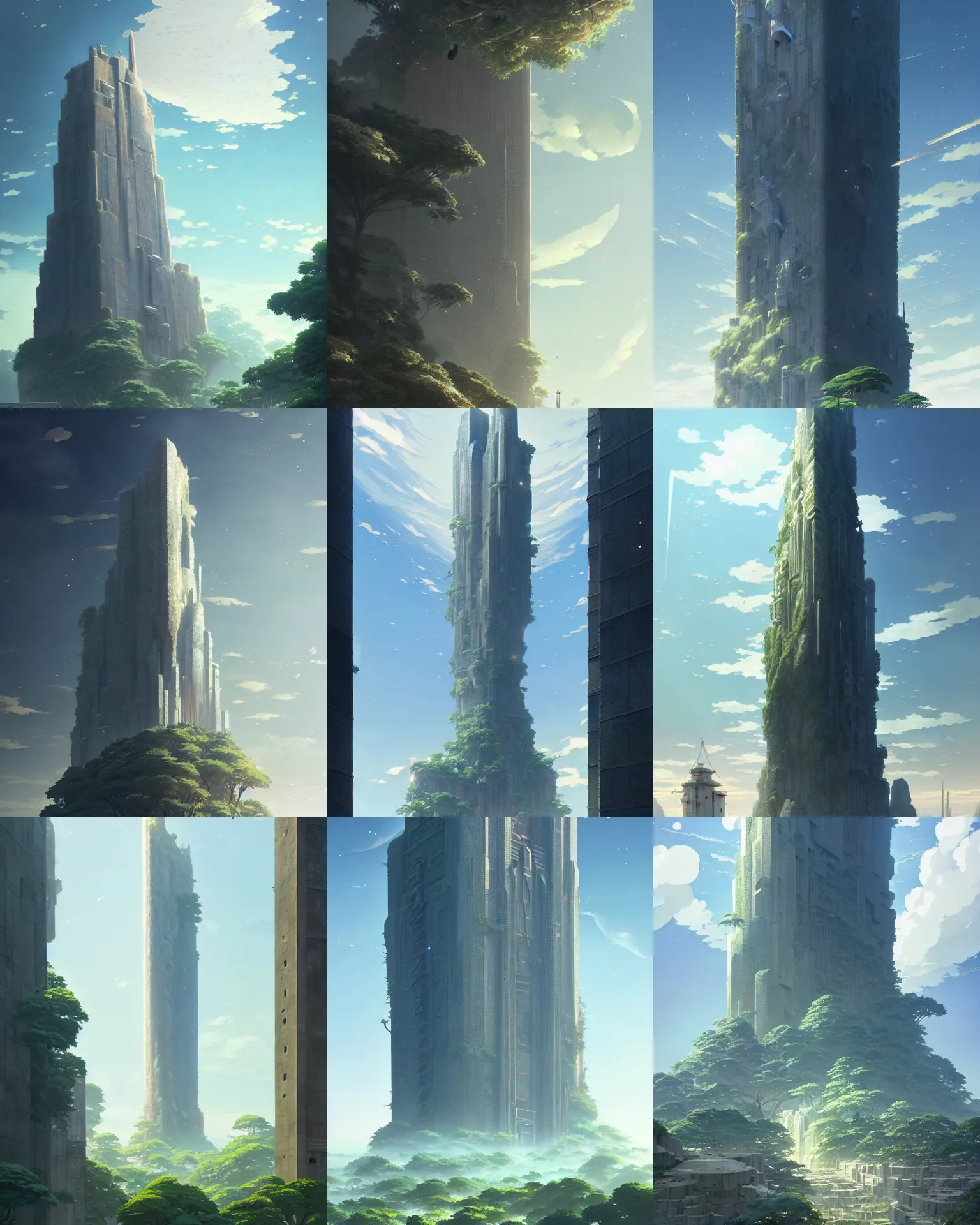 Prompt: towering monolith, solarpunk, exquisite details, blight magic, mid view, design on a white background, by studio muti, greg rutkowski makoto shinkai takashi takeuchi studio ghibli