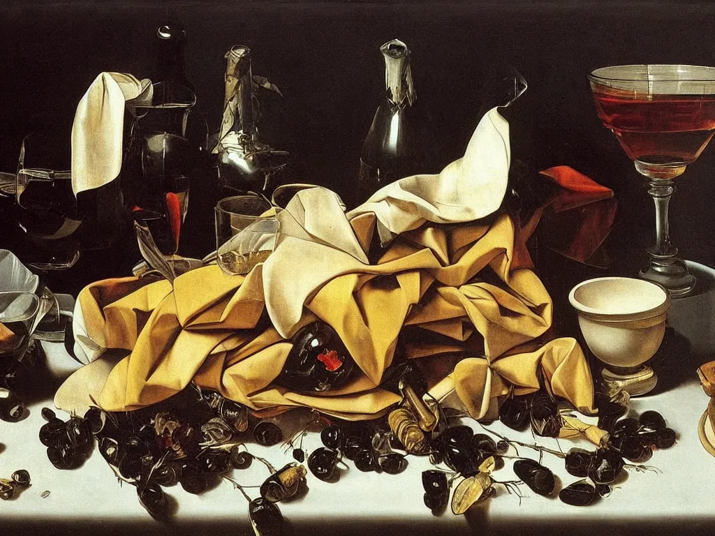 Image similar to by Michelangelo Merisi da Caravaggio Still Life with shattered and whole wine bottles