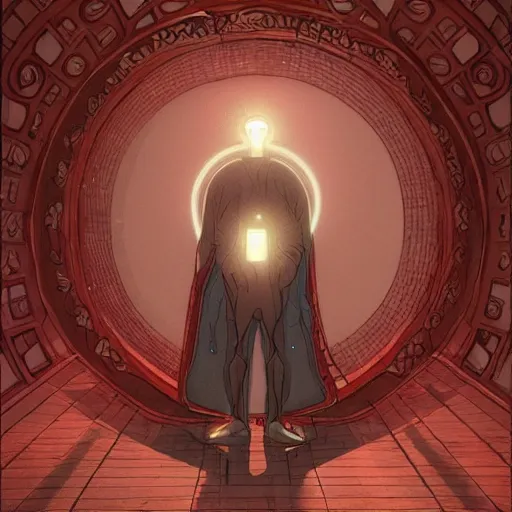 Prompt: A man opening a portal, by moebius a try ghaila, Trending on artstation
