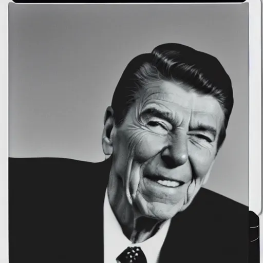 Prompt: Polaroid photograph of Ronald Reagan doing a bong rip