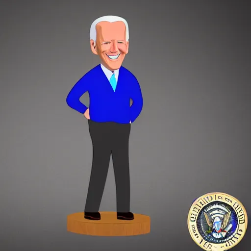 Image similar to animated version of joe biden stuffed into a blue taki, his legs are not able to be seen, photorealistic, 5 0 mm, highly detailed,