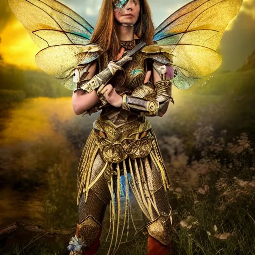 Image similar to photo of a beautiful fairy warrior with ornate armour, highly detailed, 4k, HDR, award-winning photo