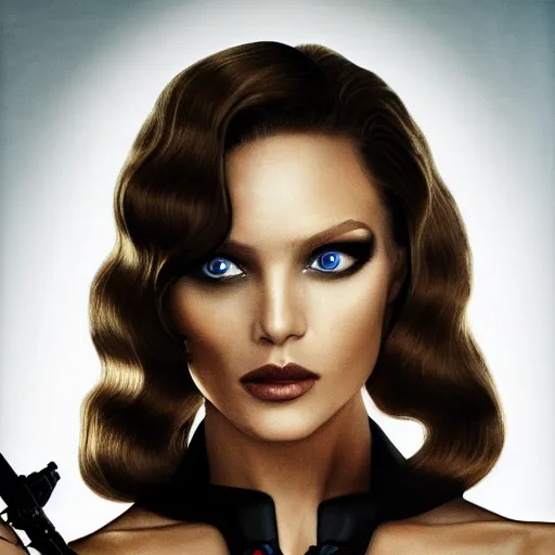 Image similar to Valery Kaufman as a Bond Girl in a James Bond movie still 2010s cinematic, Makeup by Pat McGrath, Greg rutkowski, highly detailed, in the style of cinematic