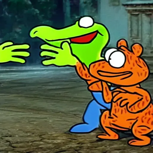 Image similar to garfield fights kermit in mortal kombat 2 0 7 7