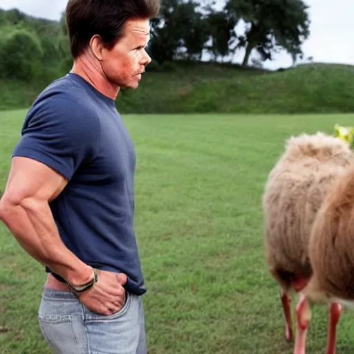 Image similar to mark wahlberg talking to farm animals