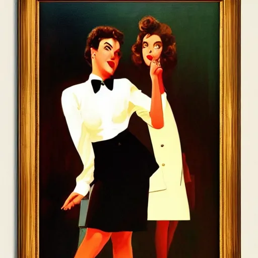 Prompt: of paintings inspired and in the style of the dancing butler by jack vettriano