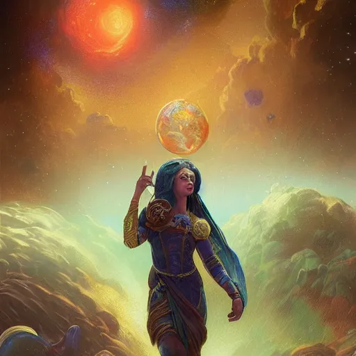 Image similar to retro fantasy art galaxy space stars planets digital painting, artstation, concept art, soft light, hdri, smooth, sharp focus, illustration, fantasy, intricate, elegant, highly detailed, D&D, matte painting, in the style of Greg Rutkowski and Alphonse Mucha and artemisia, 8k, highly detailed, jurgens, rutkowski, bouguereau, pastoral, rustic, georgic