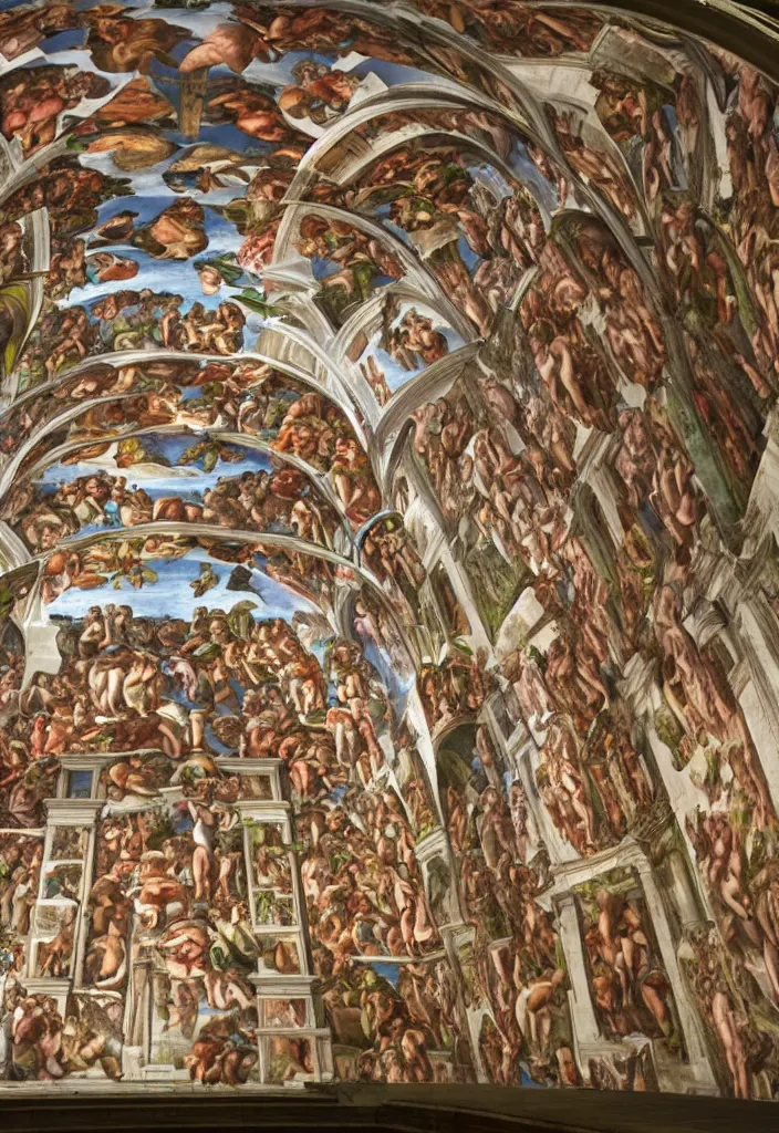 Prompt: a sistine chapel building made of vegetables, 8 k, artstation, highdetailed