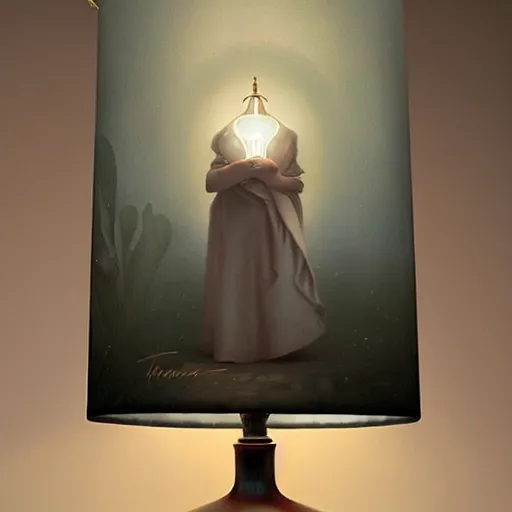 Image similar to A lamp with a lampshade designed by Tom Bagshaw