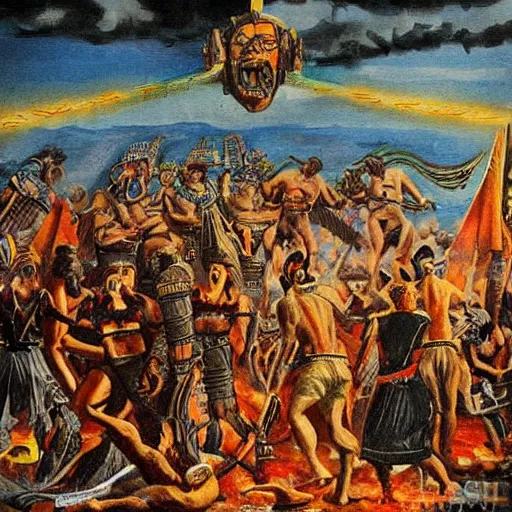 Prompt: aztecs destroy rome, epic painting