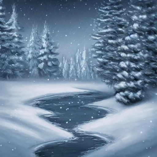 Image similar to winter wonderland, fantasy, white color pallet, campfire, forest trees covered in snow, extremely detailed, by bob ross, falling snow, trending on artstation, 8 k