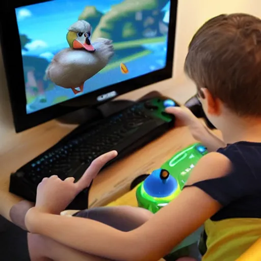 Image similar to duck playing video game