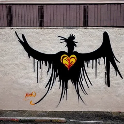 Prompt: Phoenix, street art by bansky