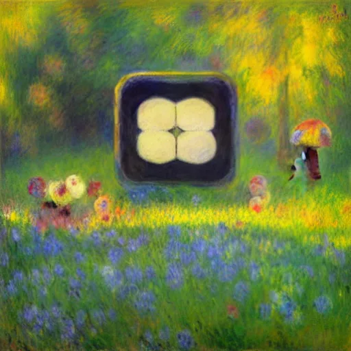 Image similar to beautiful painting of companion cube in a beautiful landscape, monet, rhads, renoir, degas