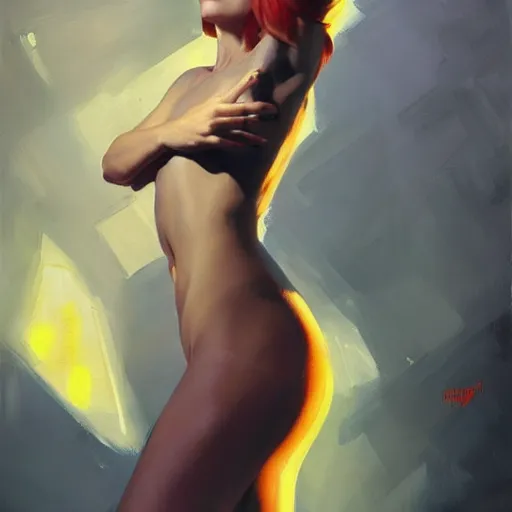 Prompt: leeloo by greg manchess portrait painting medium shot, asymmetrical, profile picture, organic painting, sunny day, matte painting, bold shapes, hard edges, street art, trending on artstation, by huang guangjian and gil elvgren and sachin teng