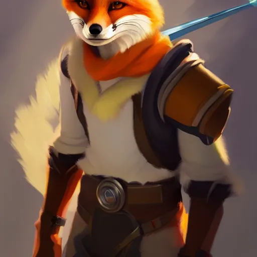 Image similar to a portrait of fox mccloud holding a lazer sword, artstation, gregory manchess, greg rutkowski, 8 k highly detailed, cinematic, rim lighting, award winning, furry art, furaffinity, emotional