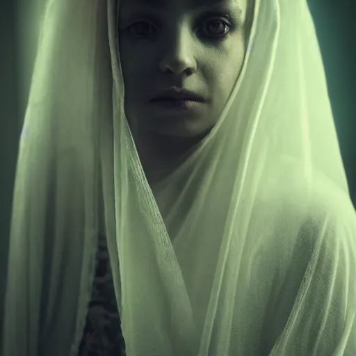 Image similar to beautiful portrait of a dark soothsayer female, 35mm, cinematic shot, photorealistic, hard light, depth of field