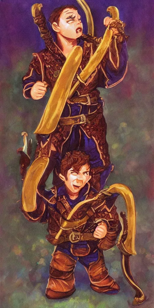 Image similar to artwork of an halfling bard in the style of everquest 1 9 9 9